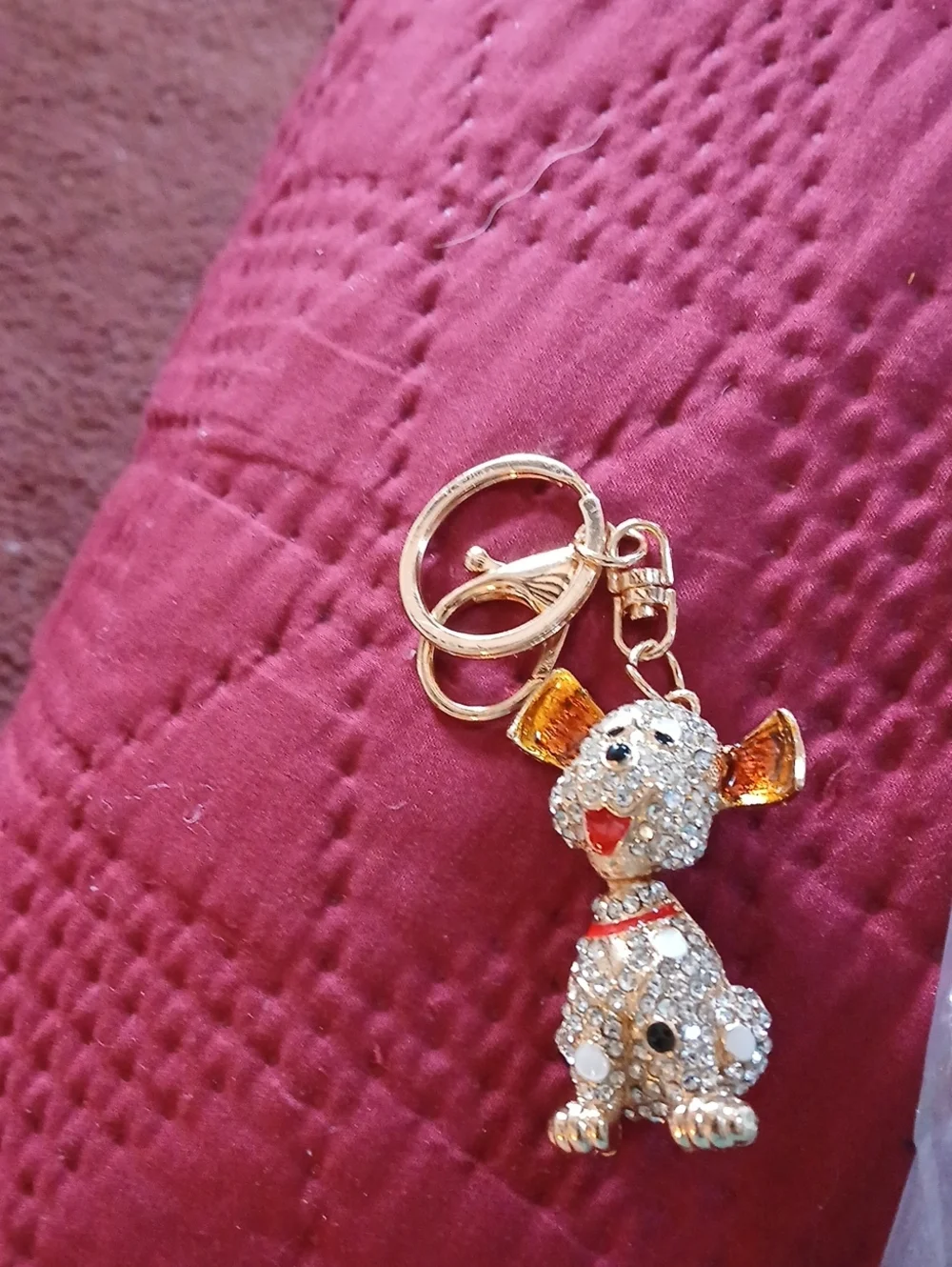 Crystal Dog Keychain - Pink Gold Rhinestone Charm